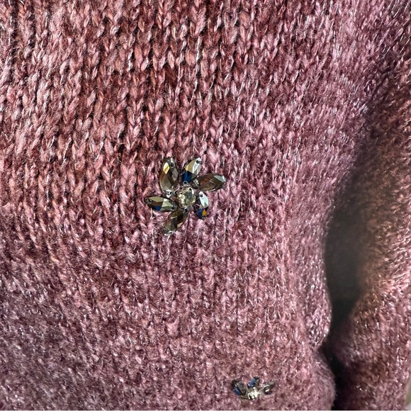 Jessica Simpson Mauve Knit Sweater w Beaded Embellishments Long Sleeve - Picture 2 of 9